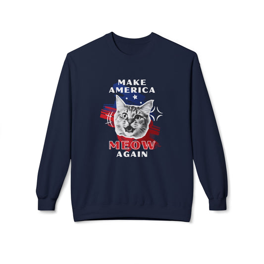 Make America Meow Again Political Meme Softstyle Fleece Crewneck Sweatshirt