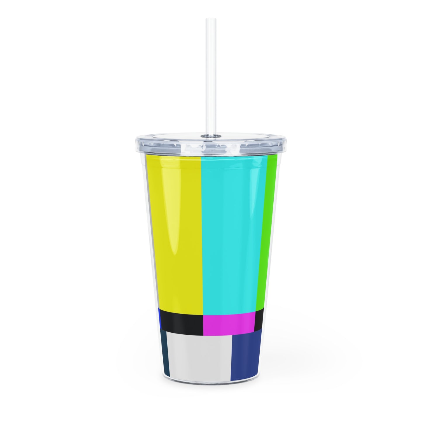 TV Color Bars Plastic Tumbler with Straw