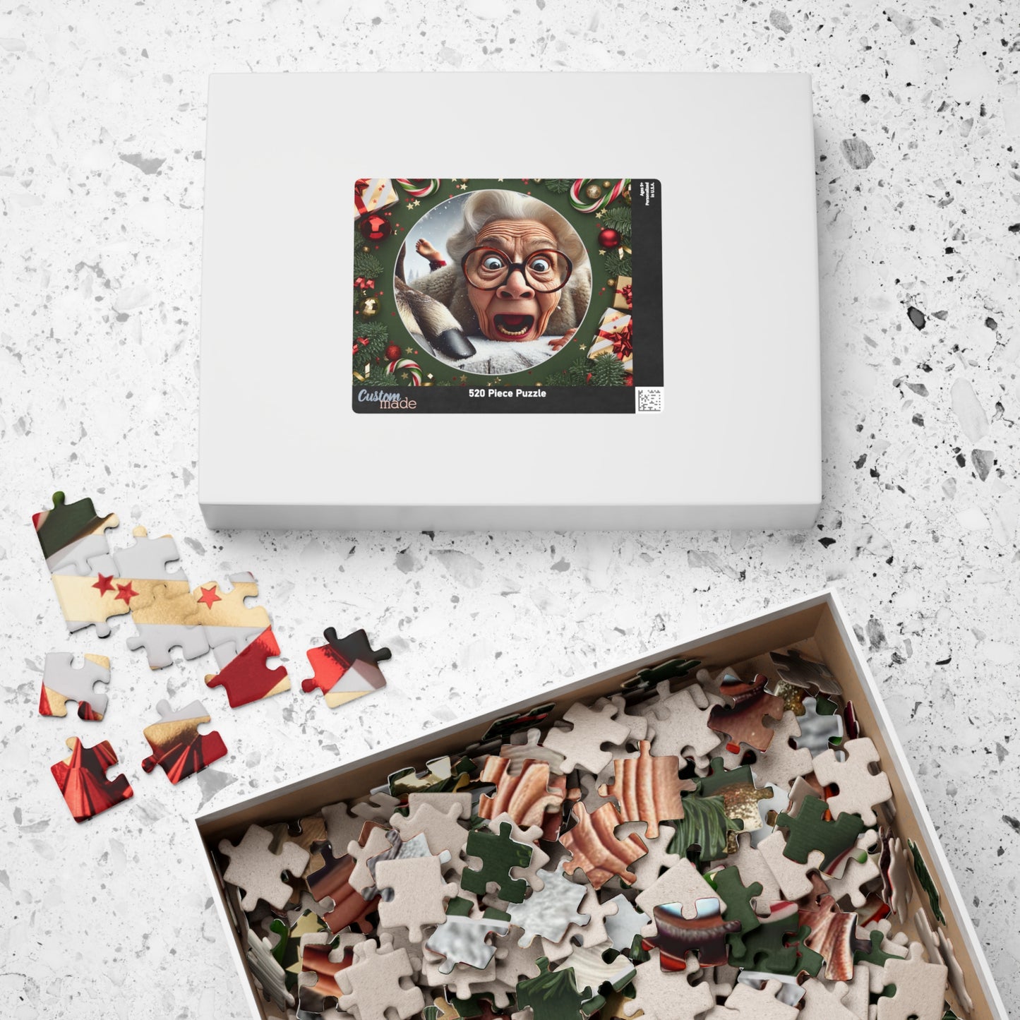 Funny Grandma Vs Reindeer Whimsical Holiday Puzzle