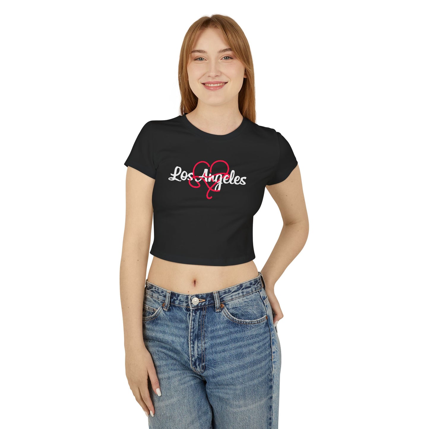 Los Angeles Love Women's Baby Tee, Casual Crop Top, Summer Shirt, Gift for Her, Weekend Wear, Heart Design