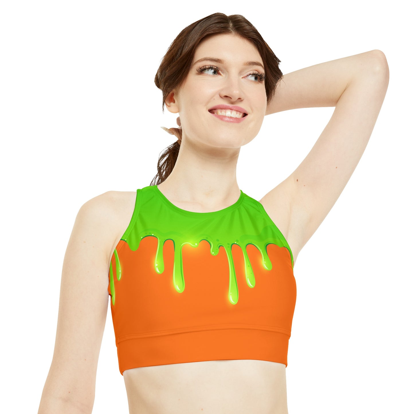 Green Slime High Neck Crop Bikini Top