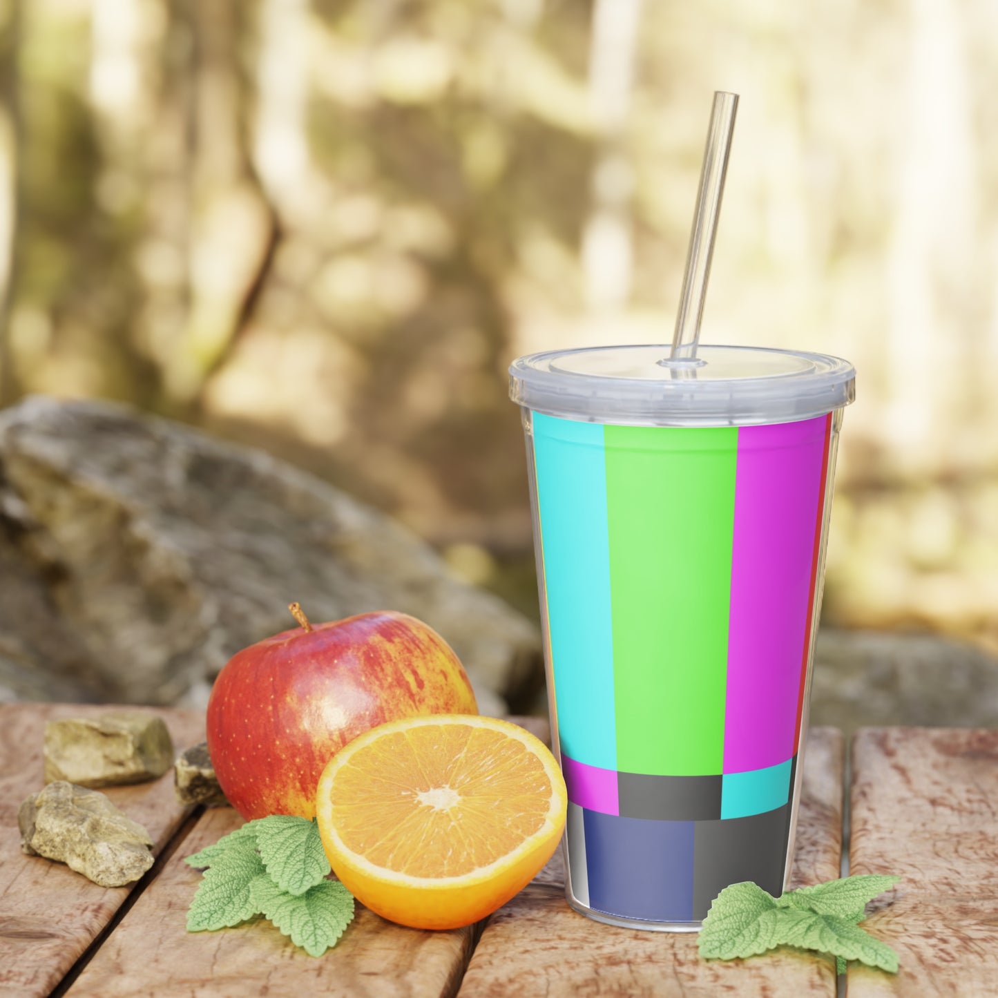 TV Color Bars Plastic Tumbler with Straw