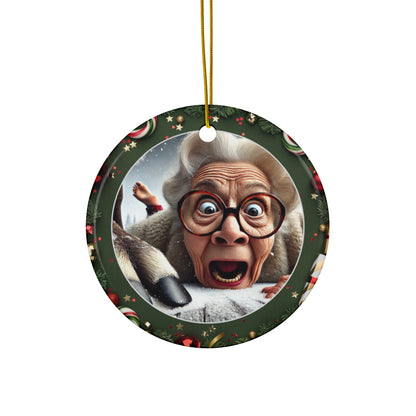 Funny Grandma Vs Reindeer Funny Christmas Ornament