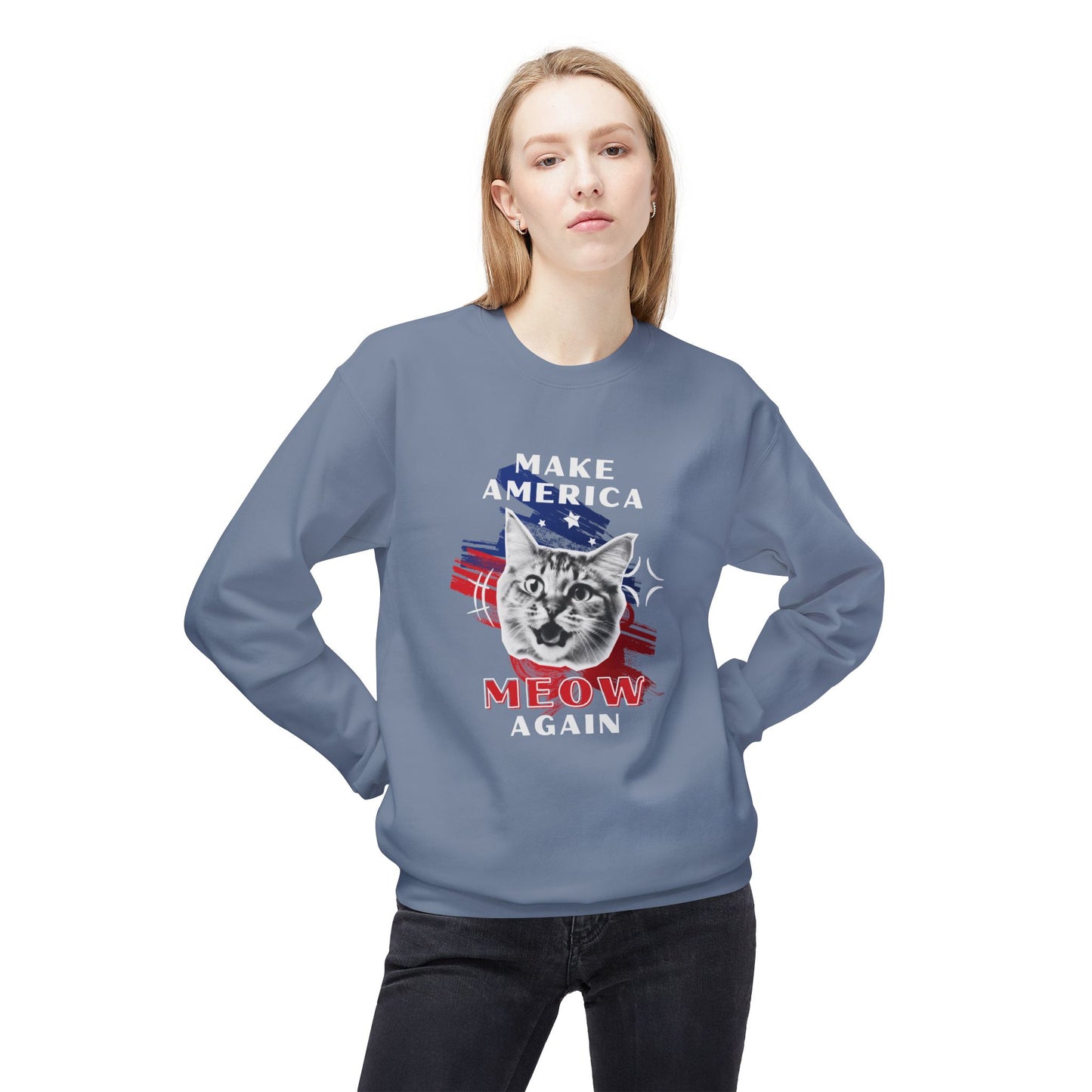 Make America Meow Again Political Meme Softstyle Fleece Crewneck Sweatshirt