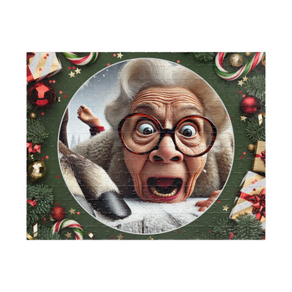 Funny Grandma Vs Reindeer Whimsical Holiday Puzzle