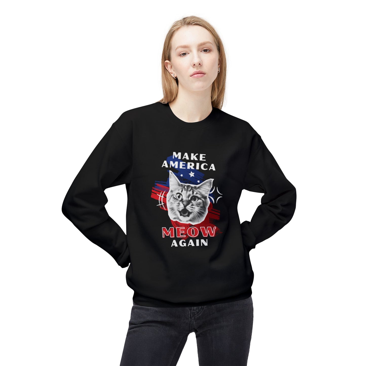 Make America Meow Again Political Meme Softstyle Fleece Crewneck Sweatshirt