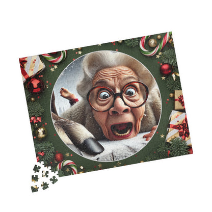 Funny Grandma Vs Reindeer Whimsical Holiday Puzzle