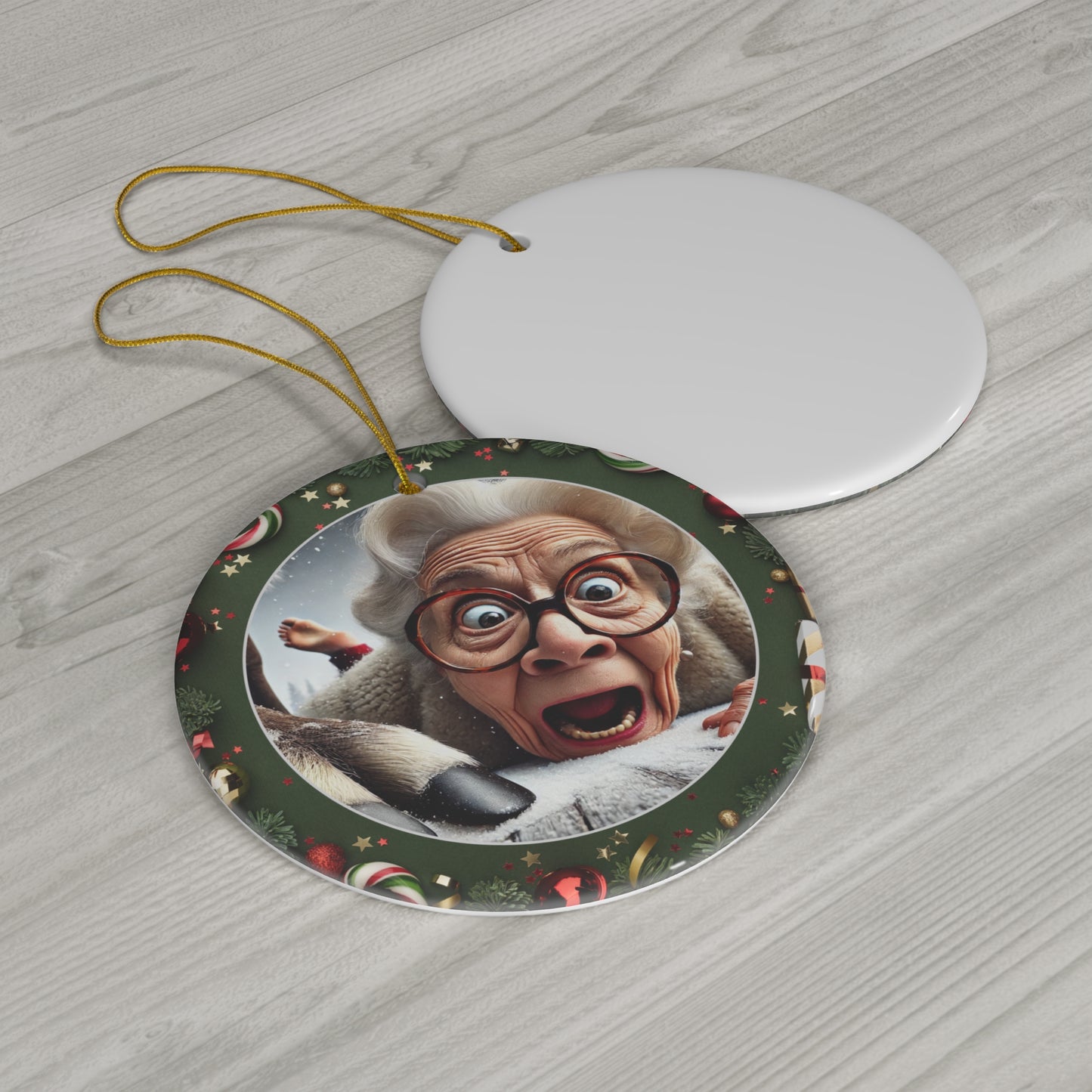 Funny Grandma Vs Reindeer Funny Christmas Ornament