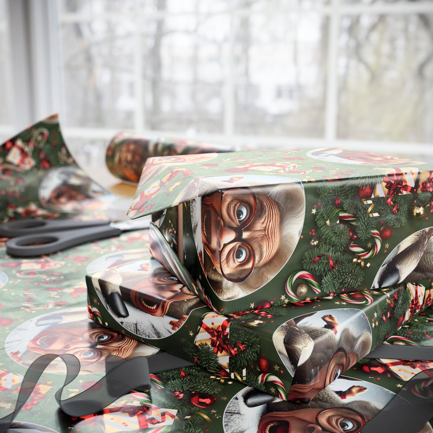 Funny Grandma Vs Reindeer Wrapping Paper