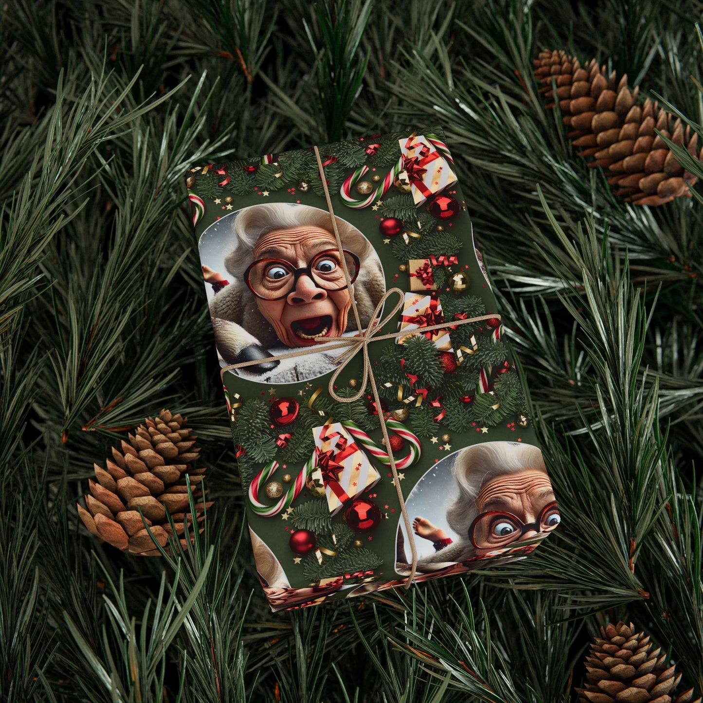 Funny Grandma Vs Reindeer Wrapping Paper