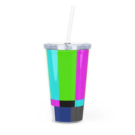 TV Color Bars Plastic Tumbler with Straw