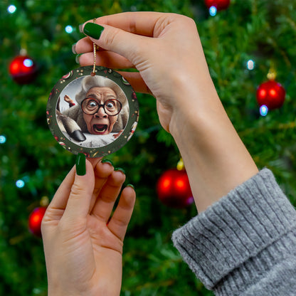 Funny Grandma Vs Reindeer Funny Christmas Ornament