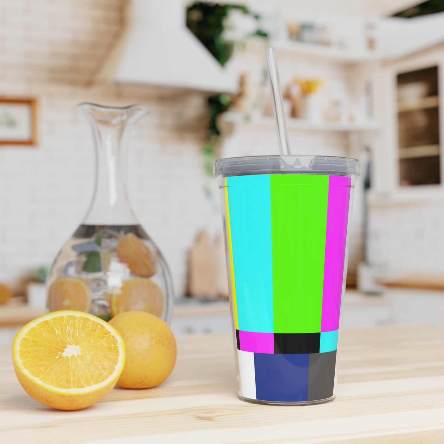 TV Color Bars Plastic Tumbler with Straw