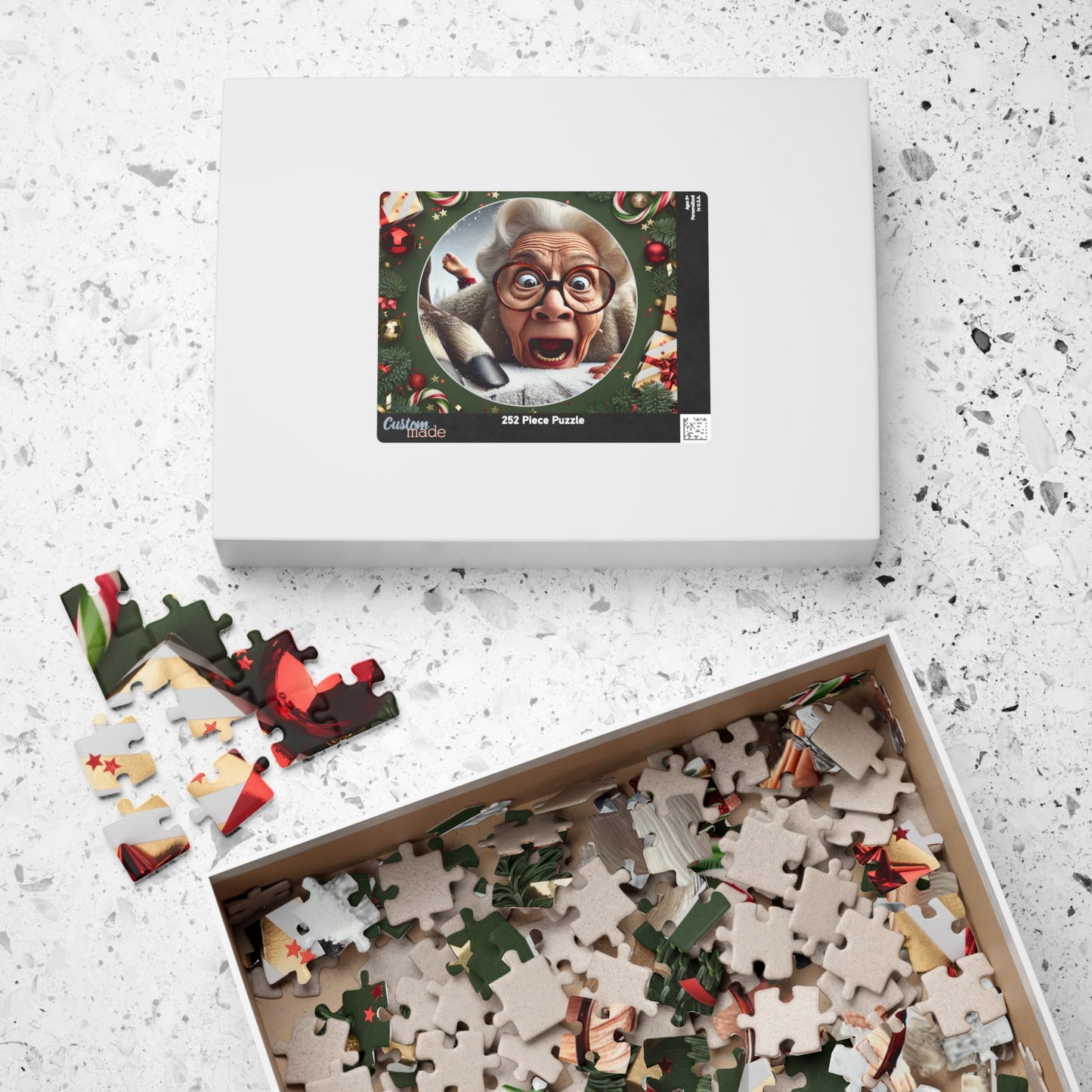 Funny Grandma Vs Reindeer Whimsical Holiday Puzzle