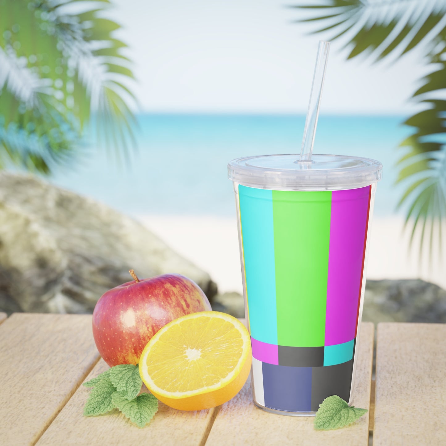 TV Color Bars Plastic Tumbler with Straw