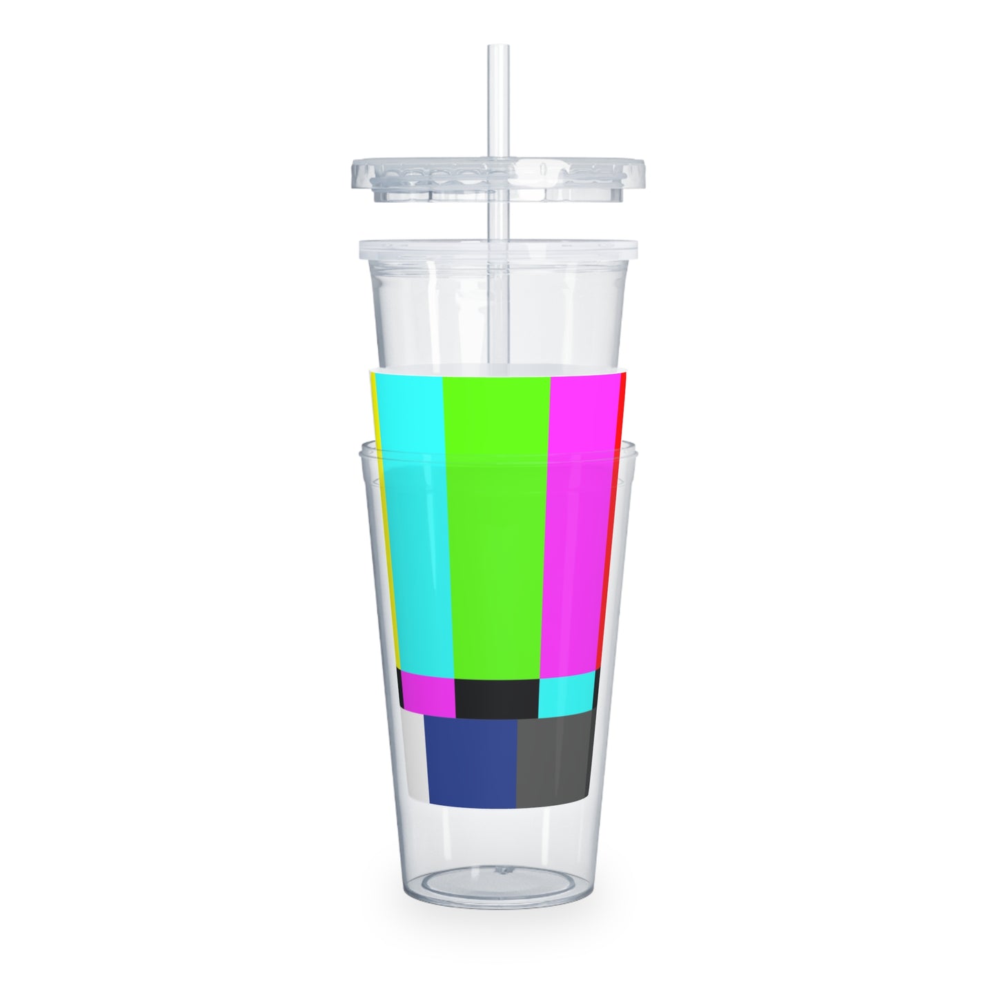 TV Color Bars Plastic Tumbler with Straw